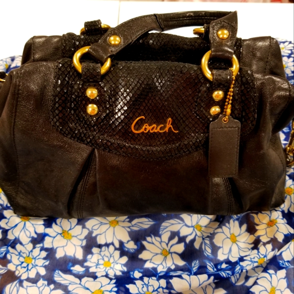 Black and snakeskin Coach purse